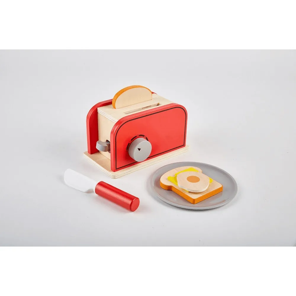 Set toaster din lemn cu accesorii, 7 piese, Multicolor