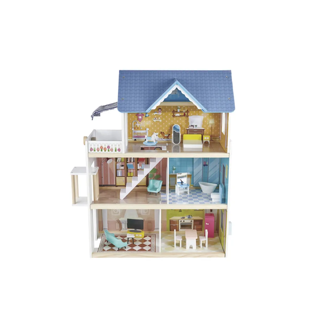 Casa de papusi, lemn, 5 camere, Multicolor