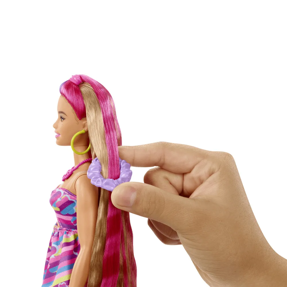 Papusa cu par saten si 15 accesorii Barbie Totally Hair, Multicolor