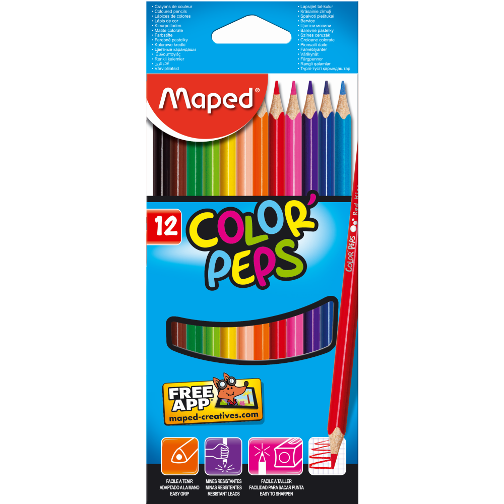 Creioane colorate Color'Peps Maped, set 12 bucati