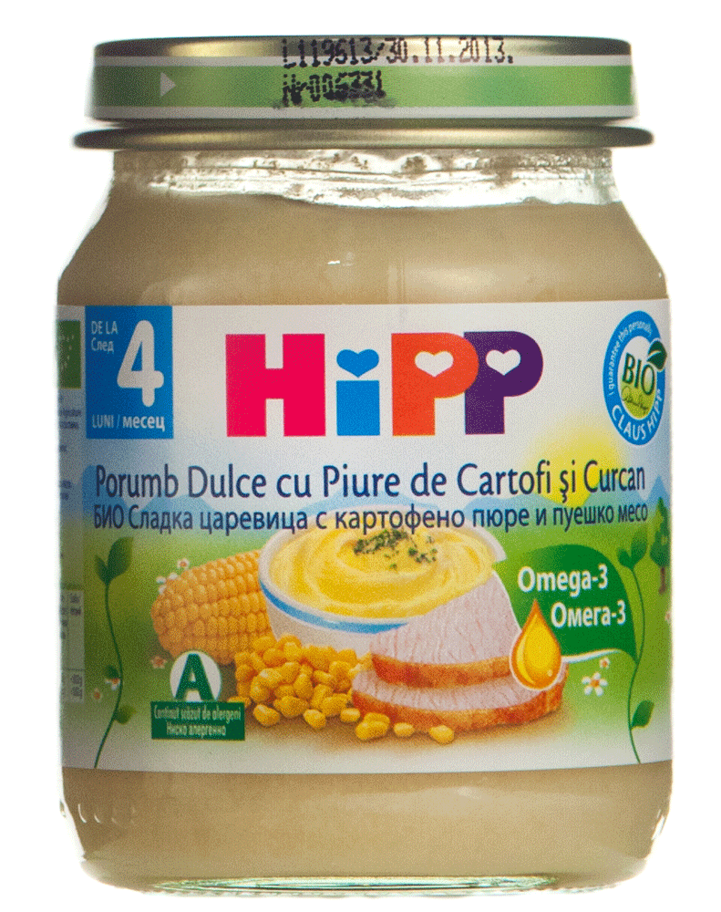 Piure cu porumb dulce, cartofi si curcan 4 luni+ Hipp 125g
