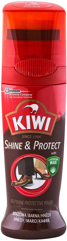 Crema lichida Kiwi pentru incaltaminte maro Shine&Polish, 75ml