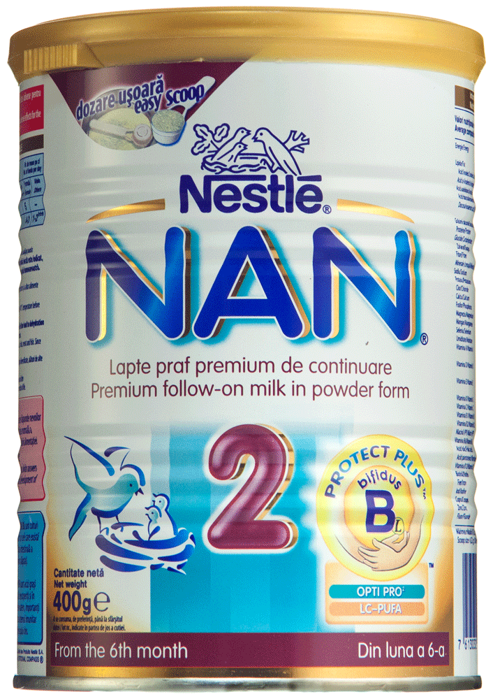 Lapte praf premium de continuare cu Protect Plus Nestle Nan 2 400g