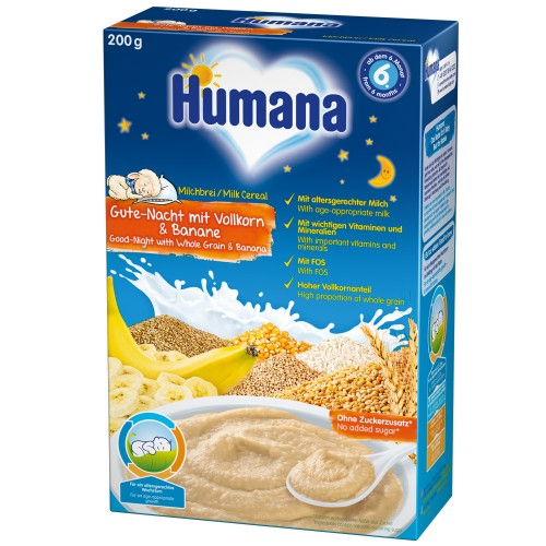 Cereale de noapte cu banane, fulgi de ovaz si lapte Humana 250g