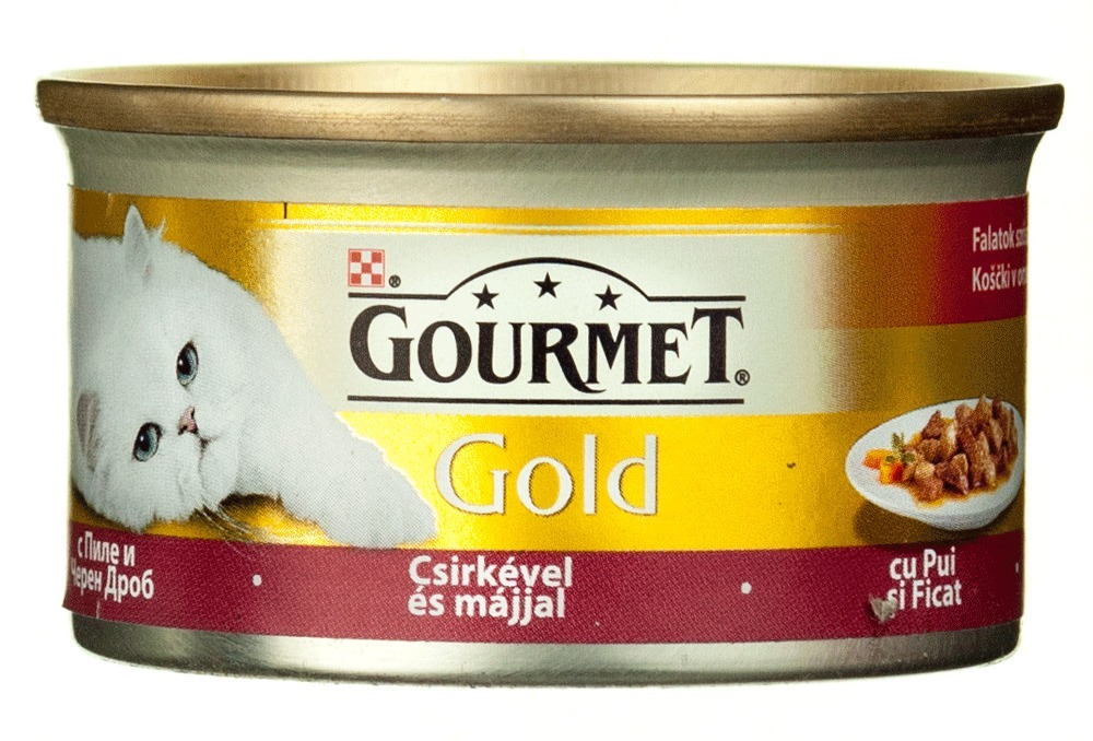 Hrana completa pentru pisici adulte cu pui si ficat Purina Gourmet Gold 85g