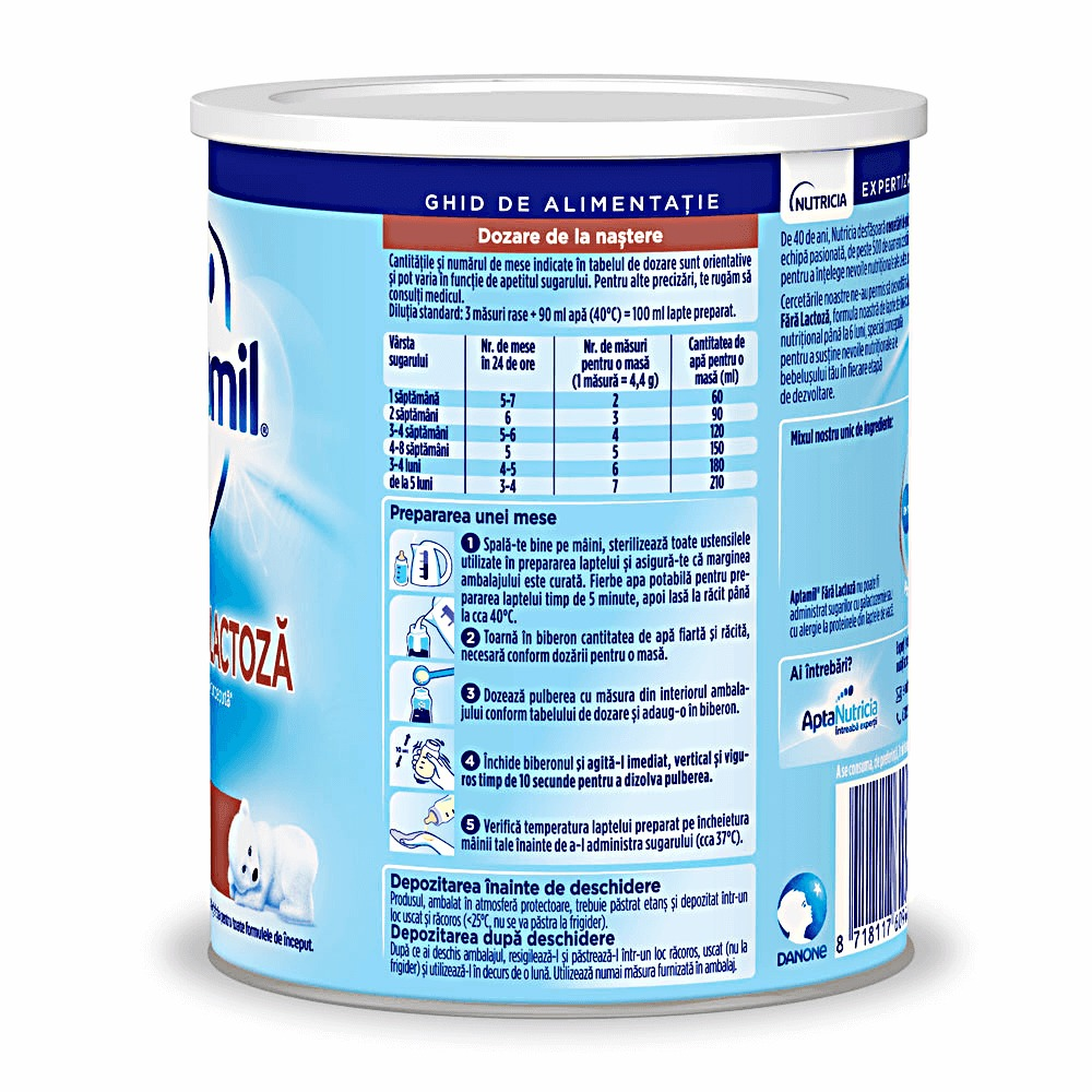 Lapte praf Aptamil fara lactoza Nutricia 400g