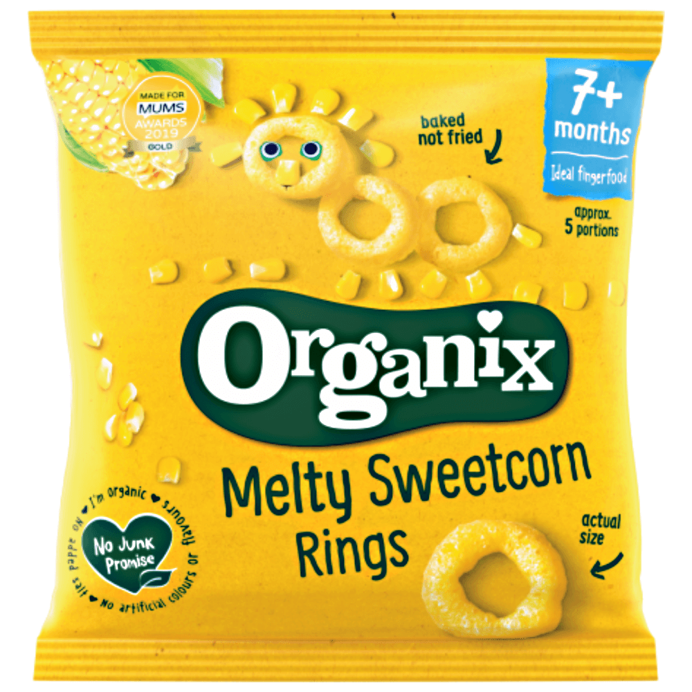Inele bio cu porumb dulce expandat Organix Finger Foods 20g