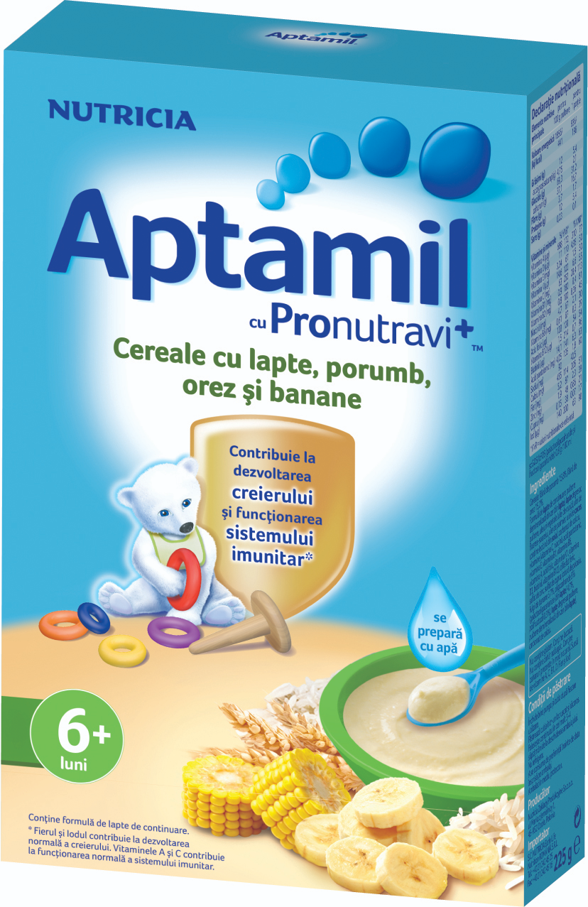Cereale cu lapte, porumb, orez si banane Nutricia Aptamil 225g
