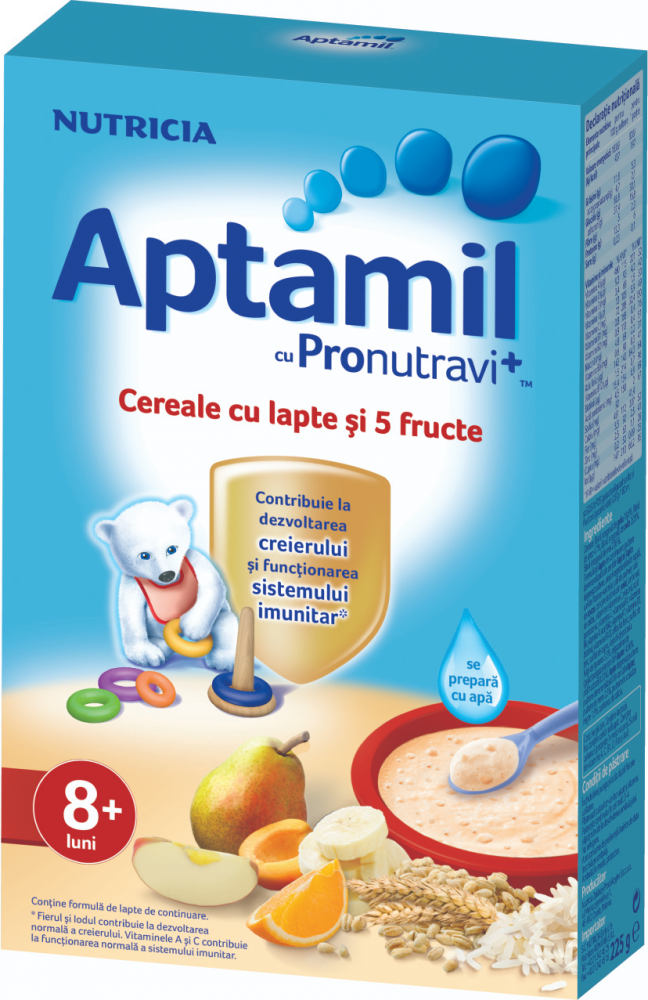Cereale cu lapte si 5 fructe Nutricia Aptamil 225g