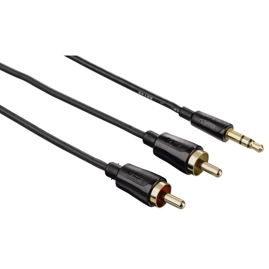 Cablu audio Hama Flexi-Slim, jack 3,5 mm - 2 RCA, 1,5 m, Negru