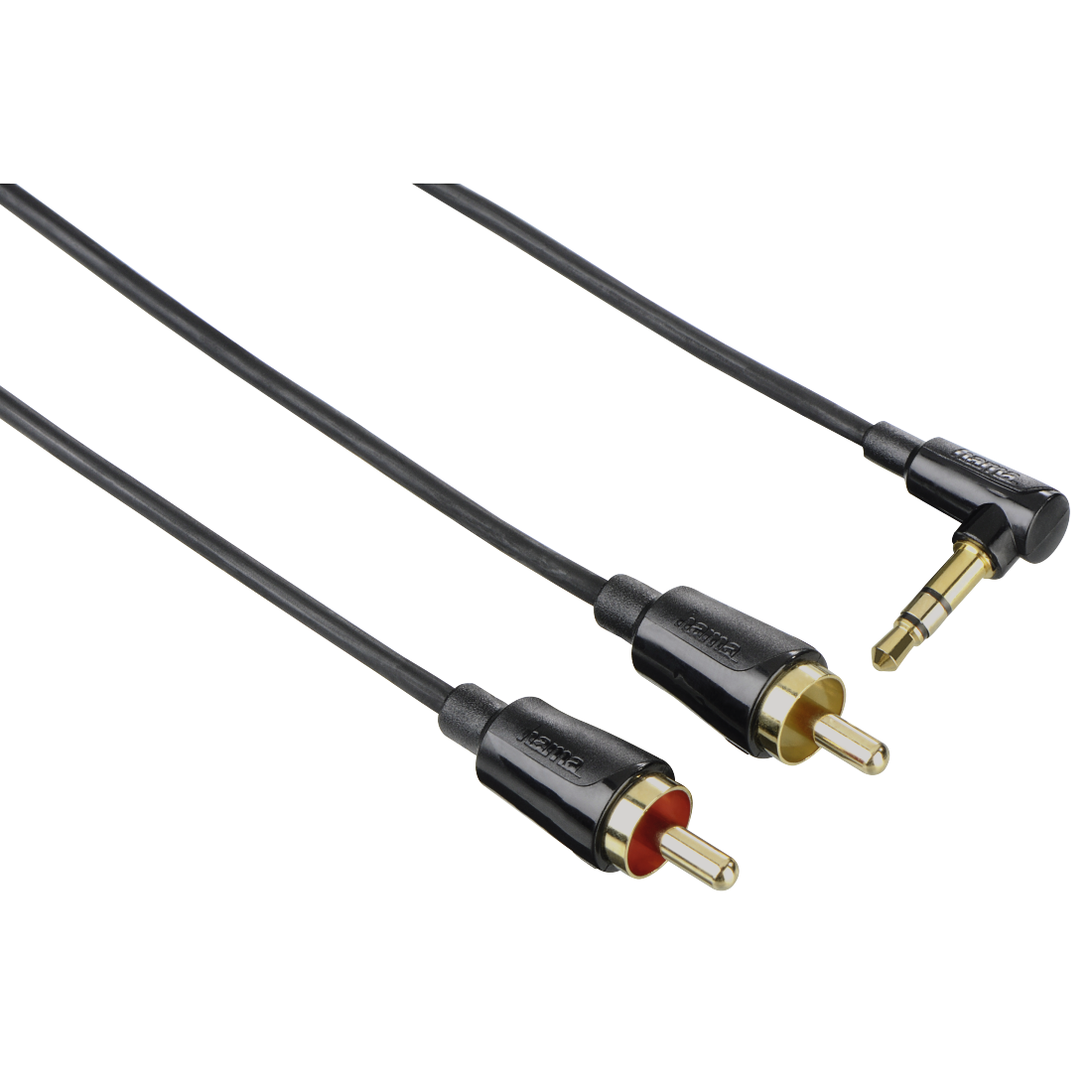Cablu spiralat Hama Flexi-Slim, jack stereo 3.5 mm - 2 RCA, 0.75 m, Negru