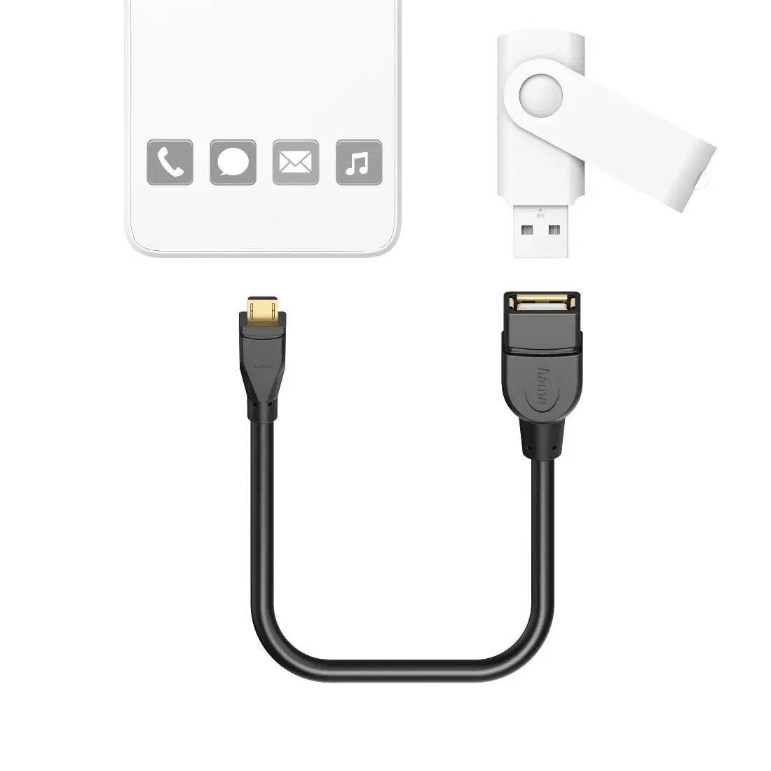 Cablu Adaptor Hama, USB 2.0, OTG, 15 cm, Negru
