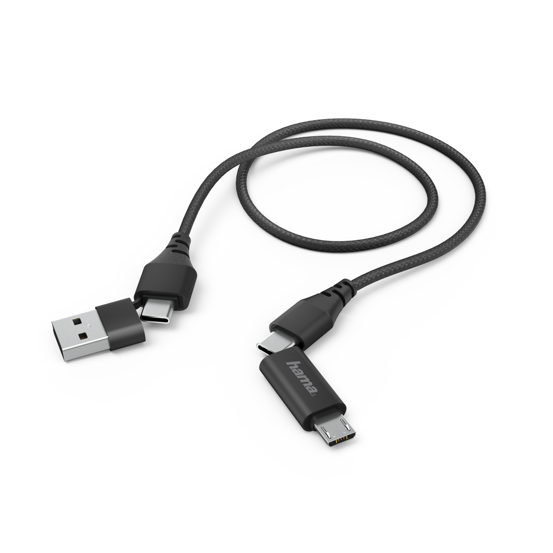 Cablu 4 in 1 Hama Type C cu adaptor Micro USB si USB-A, 1.5 m, Negru