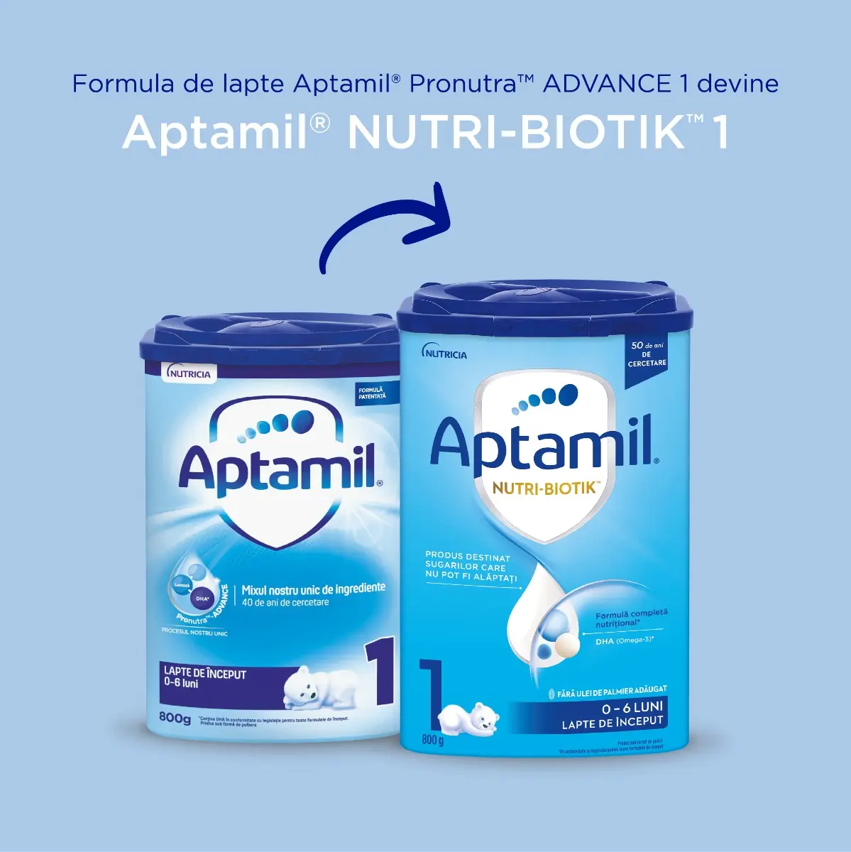 Lapte praf Aptamil 1, 0-6 luni, 800g