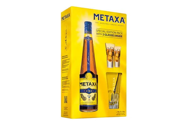 Brandy Metaxa 5* 38% alc. 0.7L + 2 pahare