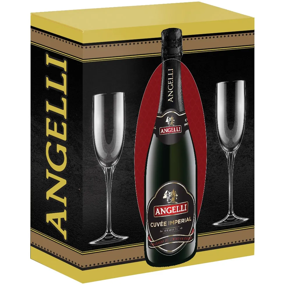 Vin spumant Angelli Cuvee Imperial, Demisec, 0.75l + 2 pahare