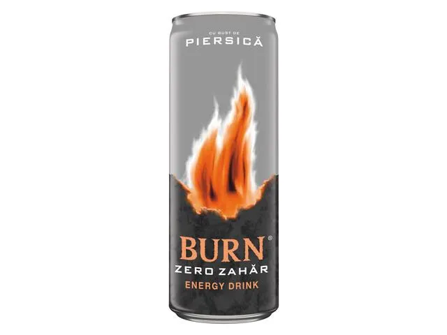 Bautura energizanta Burn, zero zahar, cu aroma de piersica 250 ml