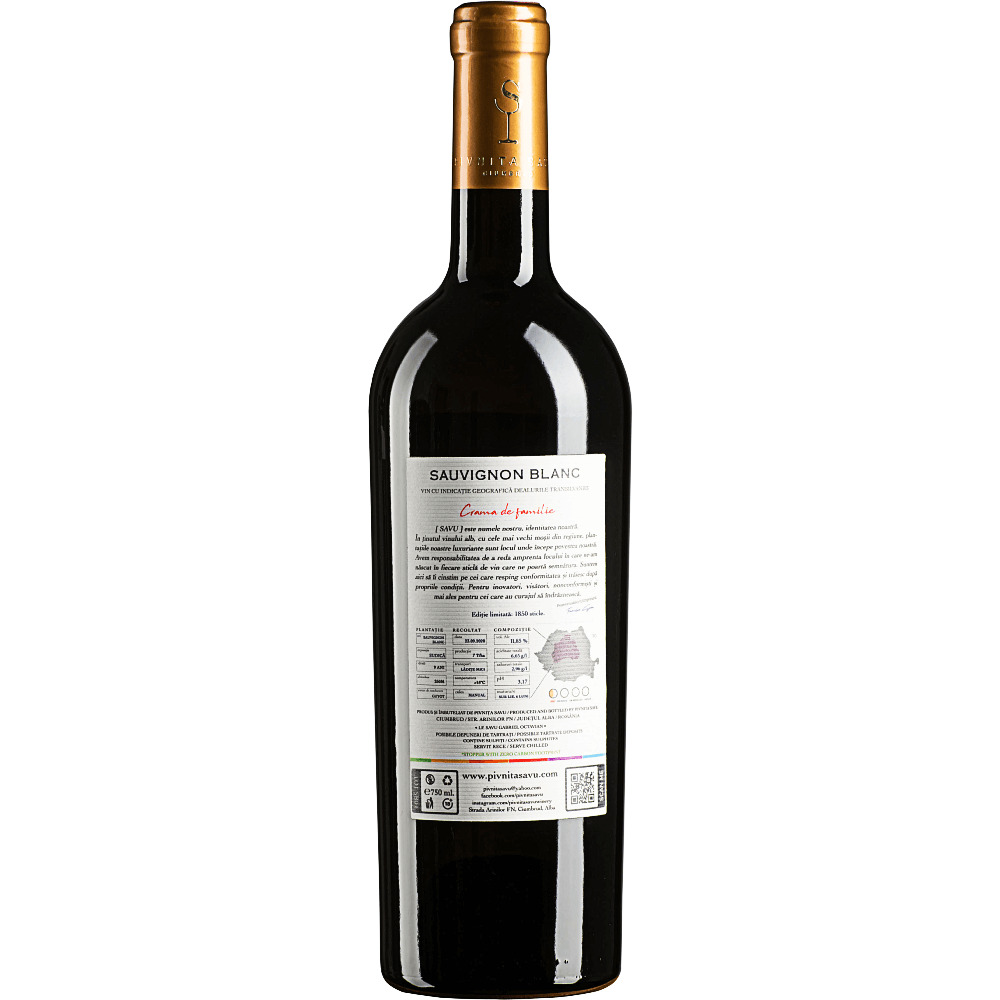 Vin alb sec Pivnita Savu Sauvignon Blanc, 0.75L