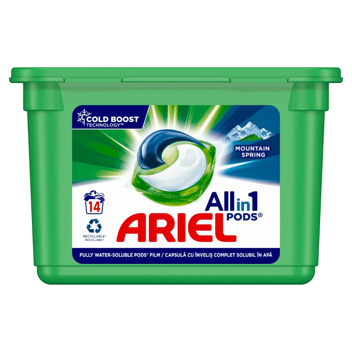 Detergent automat Ariel All in 1 Pods Mountain Spring Cold Boost Technology 14 capsule