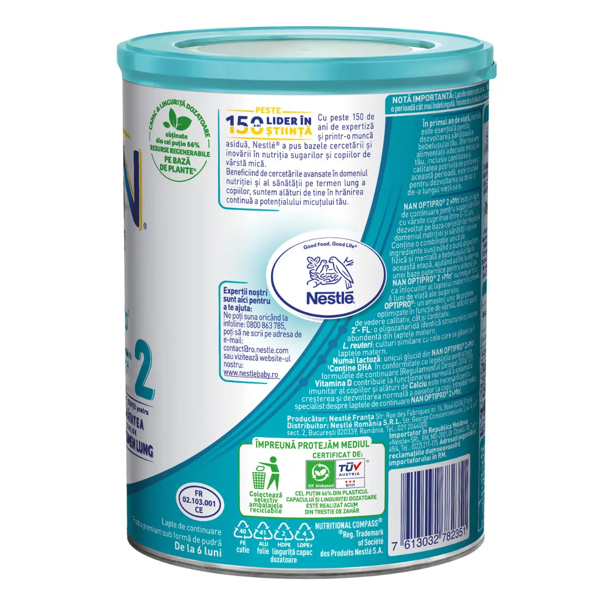 Lapte praf de continuare pentru sugari Nestle Nan Optipro 2 HMO, de la 6 luni, 400g