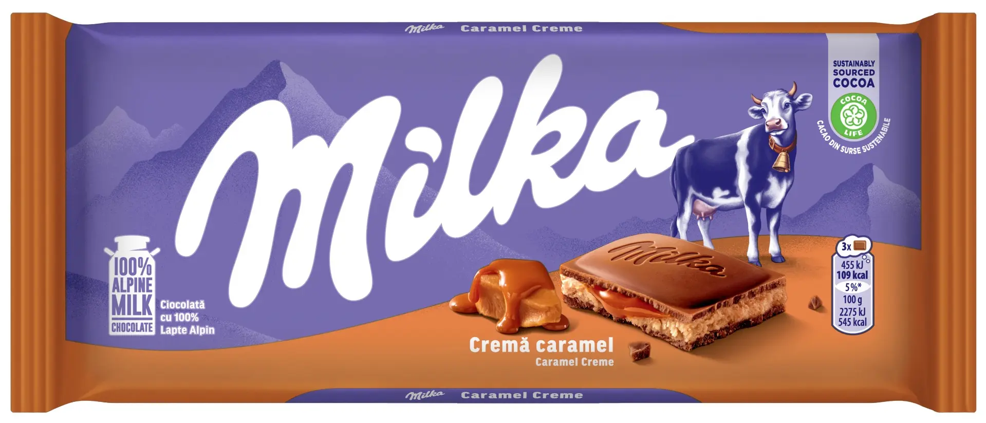 Ciocolata Milka umpluta cu crema caramel 100g