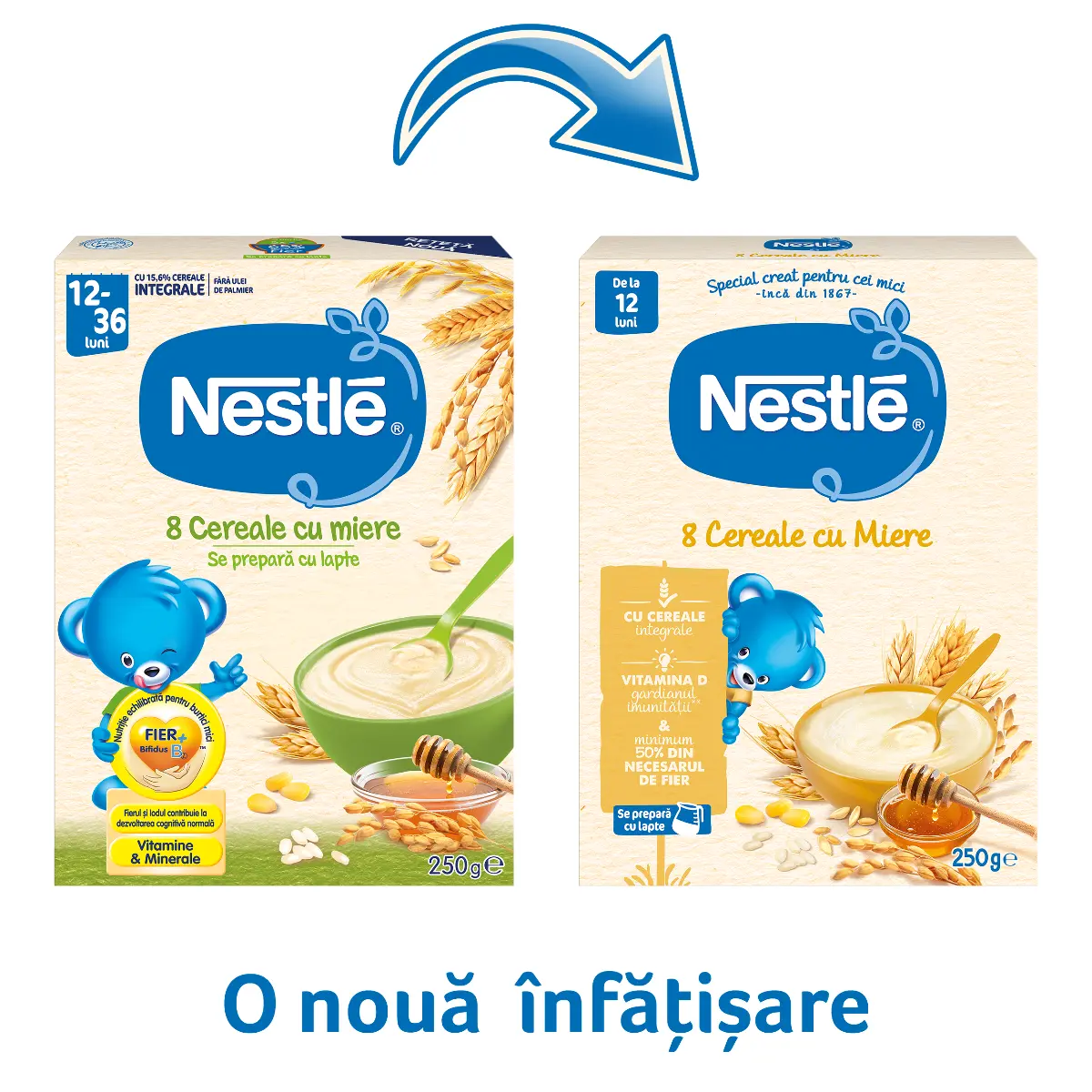 Cereale Nestle 8 Cereale cu Miere, 250g, de la 12 luni