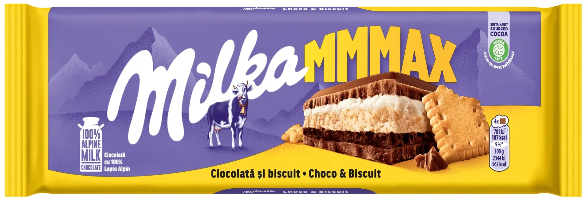 Ciocolata biscuit Milka cu lapte din Alpi Schoko & Keks 300 g