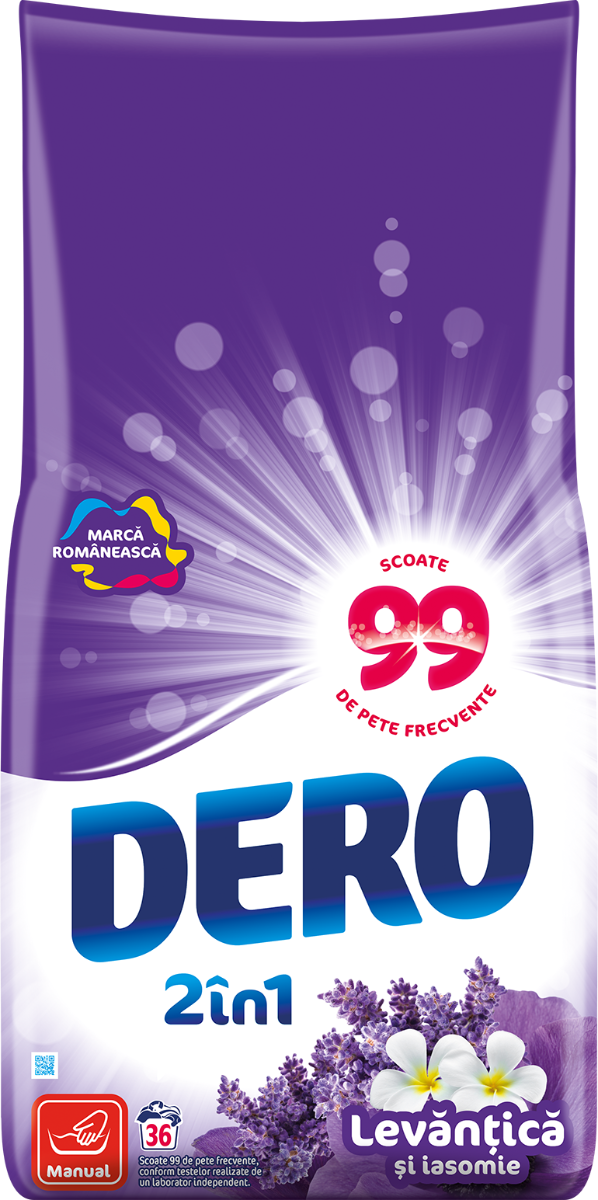 Detergent manual pudra, Dero Levantica si iasomie, 36spalari, 1.8kg