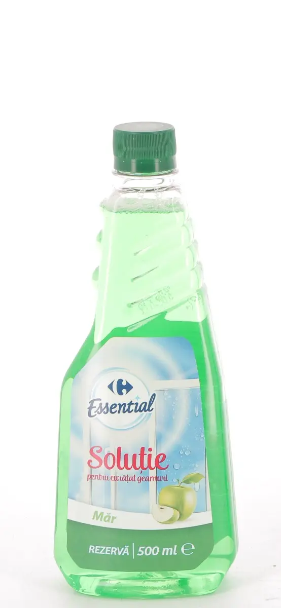 Rezerva solutie pentru curatat geamuri, Carrefour Essential, cu alcool si mar, 500ml