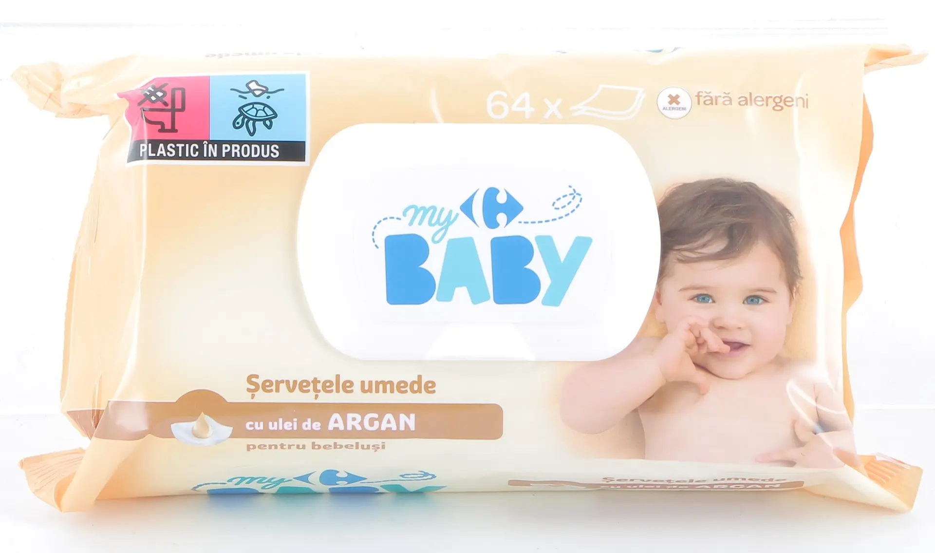 Servetele umede pentru bebelusi cu Ulei de Argan Carrefour 64 bucati