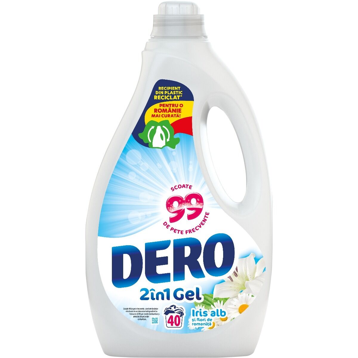 Detergent automat lichid Dero 2 in 1 Iris alb, 40 spalari, 2 L