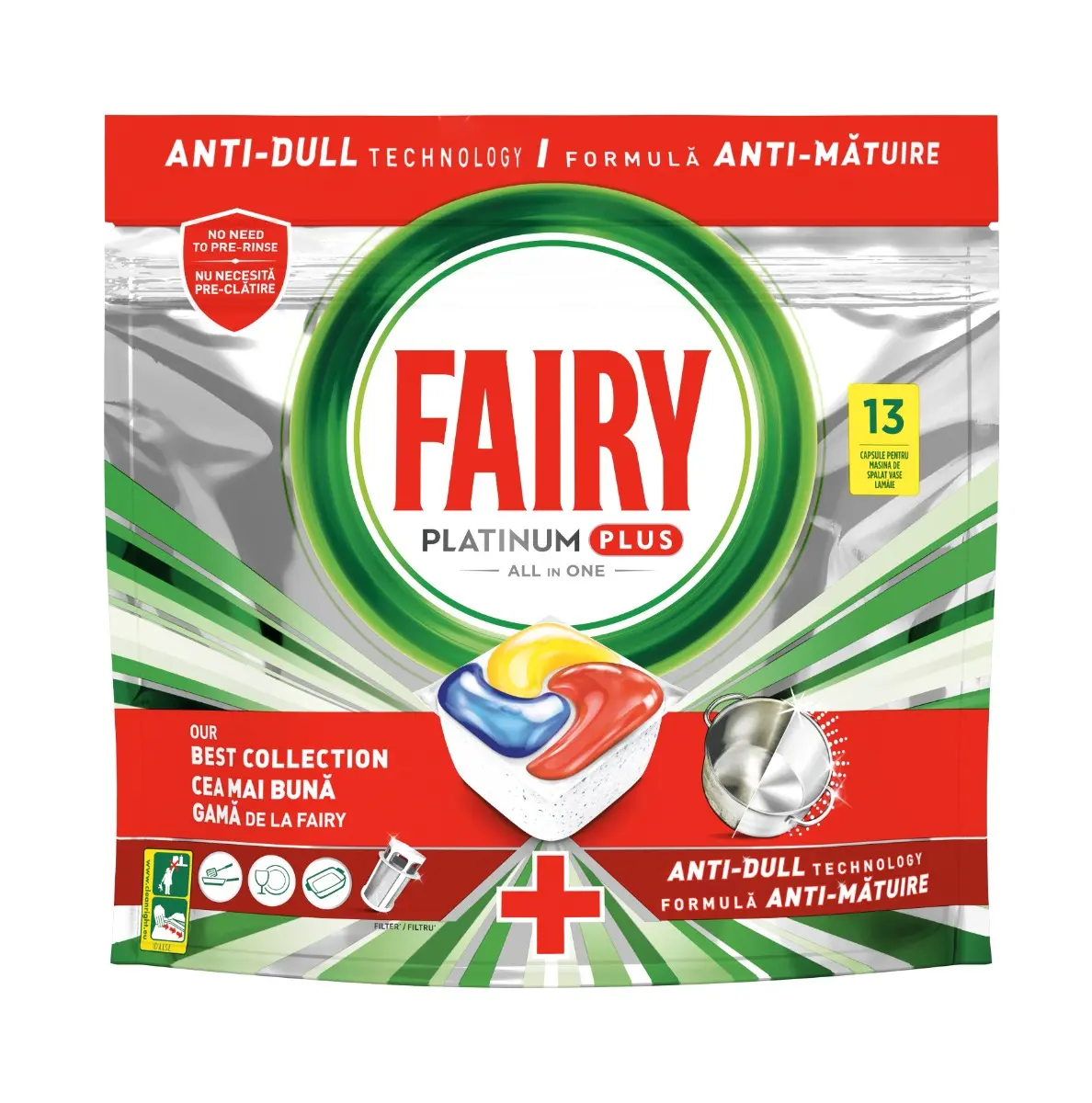 Detergent pentru masina de spalat vase, Fairy Platinum Plus, 13 spalari, 13 bucati