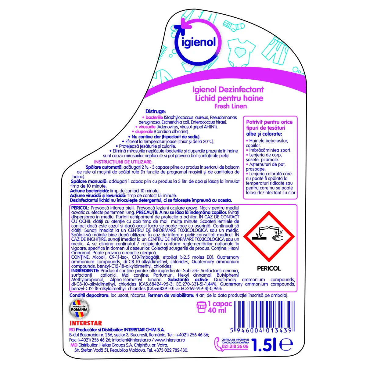 Dezinfectant pentru rufe Igienol Fresh, 1.5l