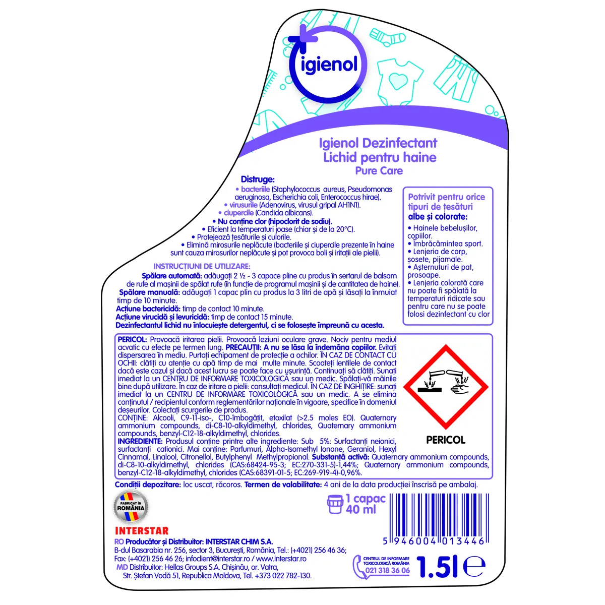 Dezinfectant pentru rufe Igienol Pure, 1.5l