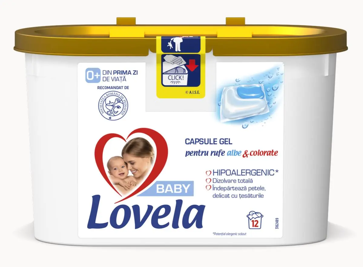 Detergent capsule Lovela Baby, pentru rufe albe si colorate, 12 capsule