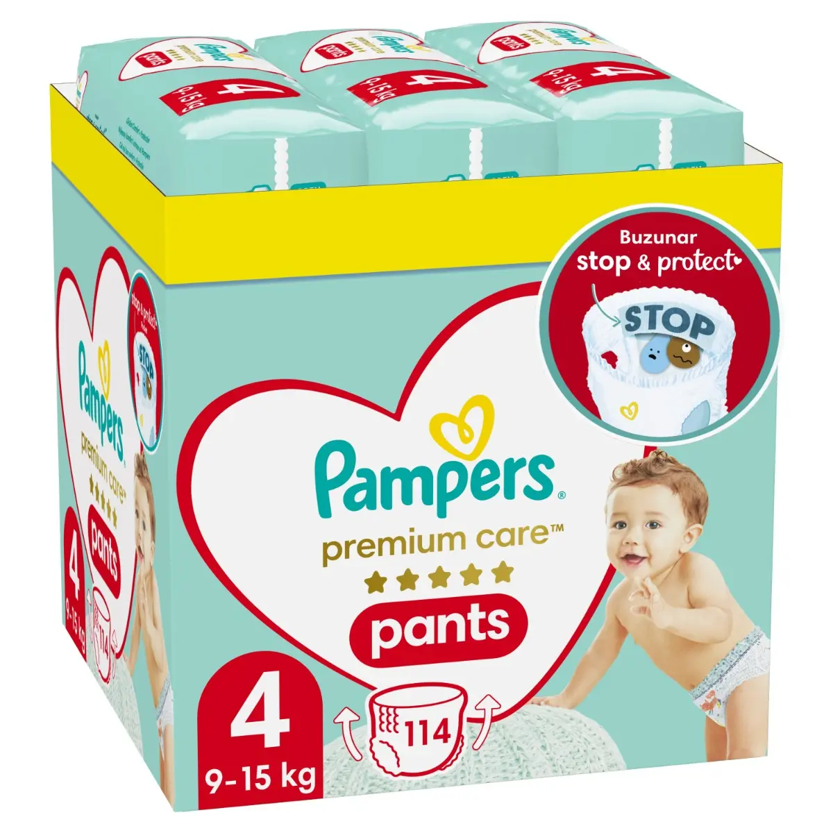 Scutece-chilotel Pampers Premium Care Pants XXL Box Marimea 4, 9-15 kg, 114 buc