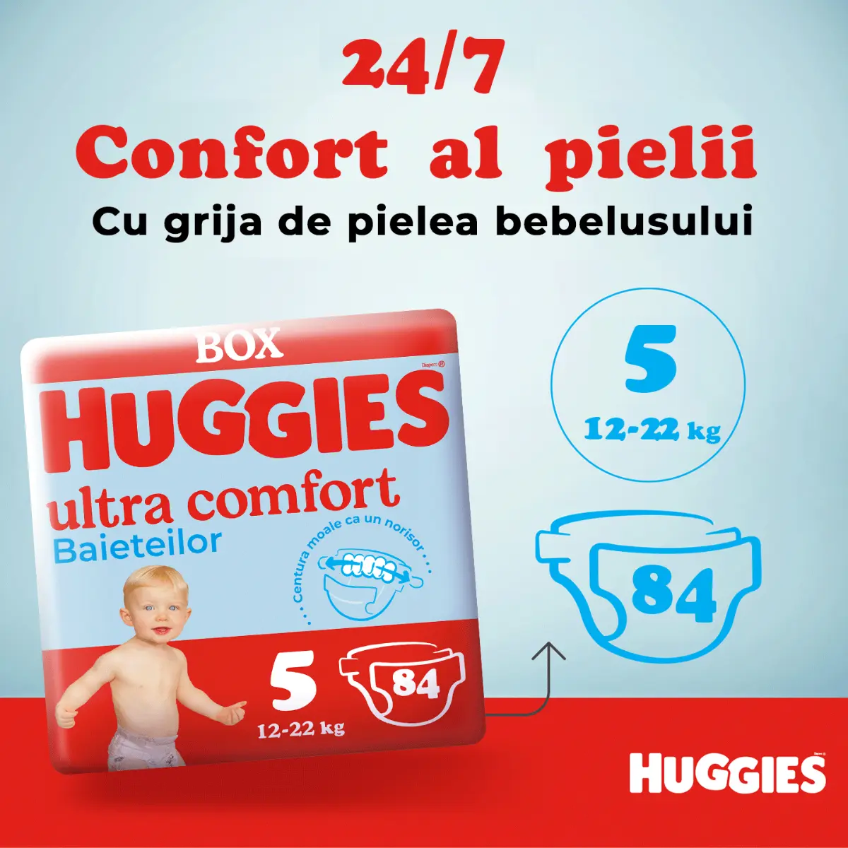 Scutece Huggies Boy Ultra Comfort Nr. 5, 12 -22 Kg, 84 bucati