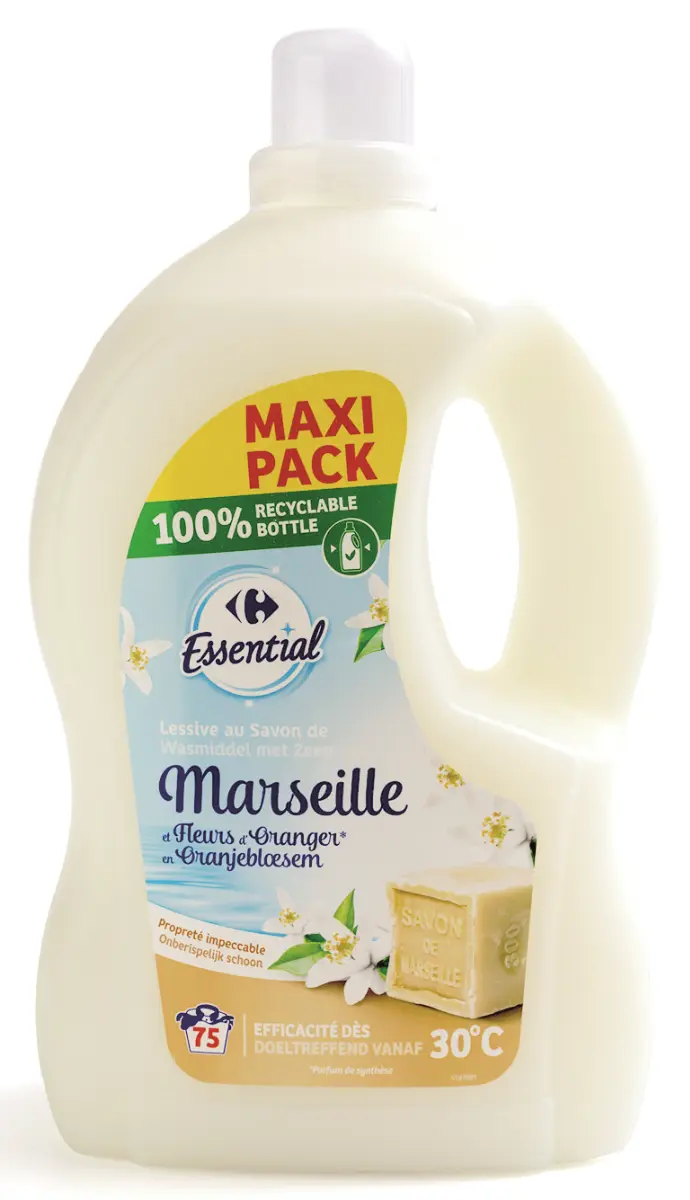 Detergent de rufe lichid Carrefour Essential Marsella, 75 spalari, 3.75 L