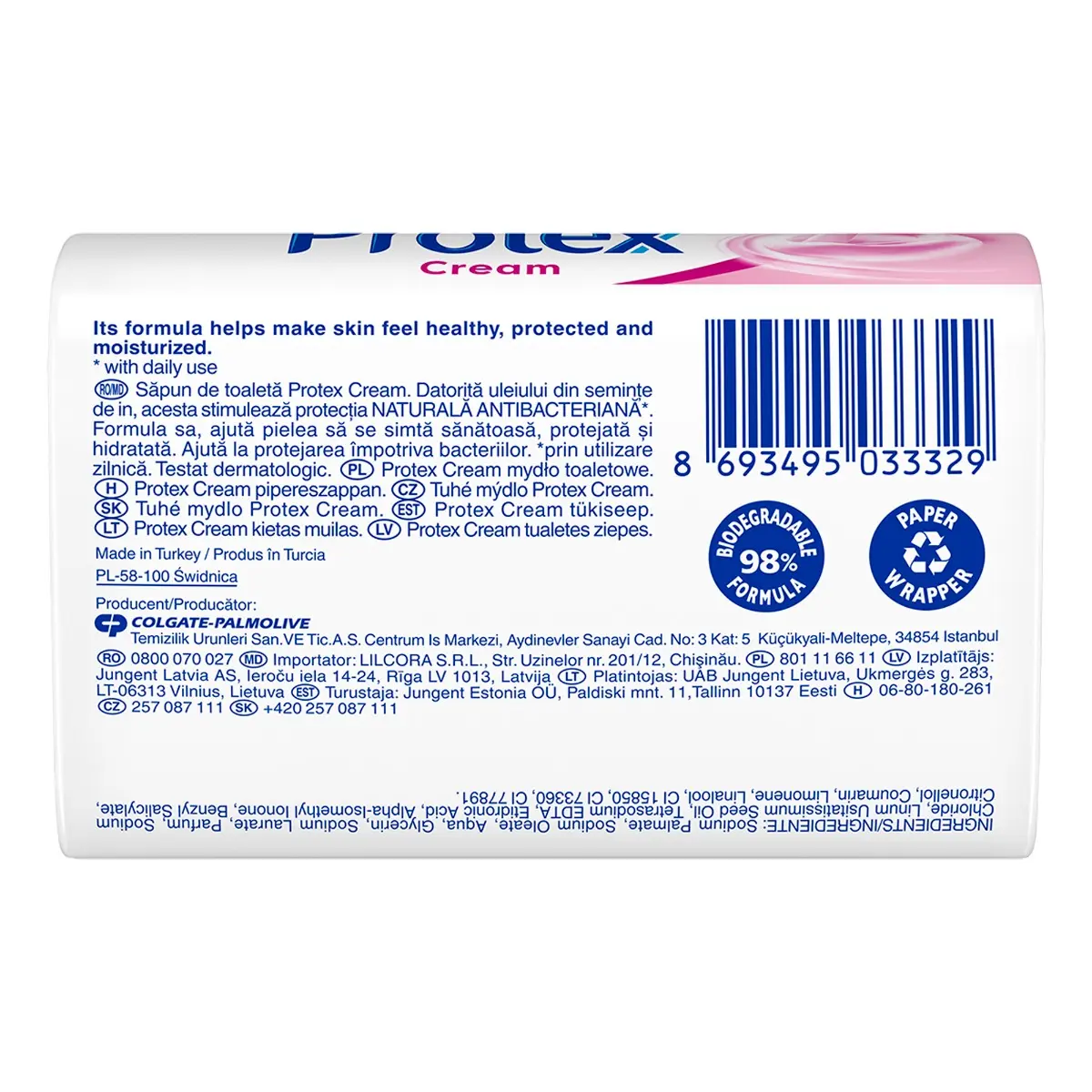 Sapun solid Protex Cream cu ingredient natural antibacterian, 90 g
