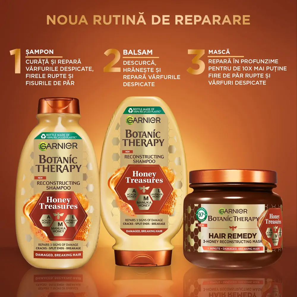 Balsam Garnier Botanic Therapy Honey & Beeswax pentru par deteriorat cu varfuri despicate, 200 ml