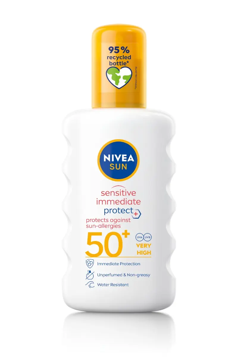 Spray Nivea Sun Sensitive Immediate Protect impotriva alergiilor solare, SPF 50+, 200 ml
