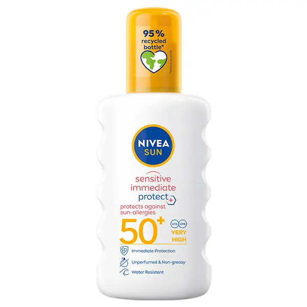 Spray Nivea Sun Sensitive Immediate Protect impotriva alergiilor solare, SPF 50+, 200 ml