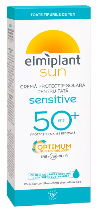 Crema protectie solara Elmiplant Sun  pentru fata Sensitive SPF 50, 50 ml