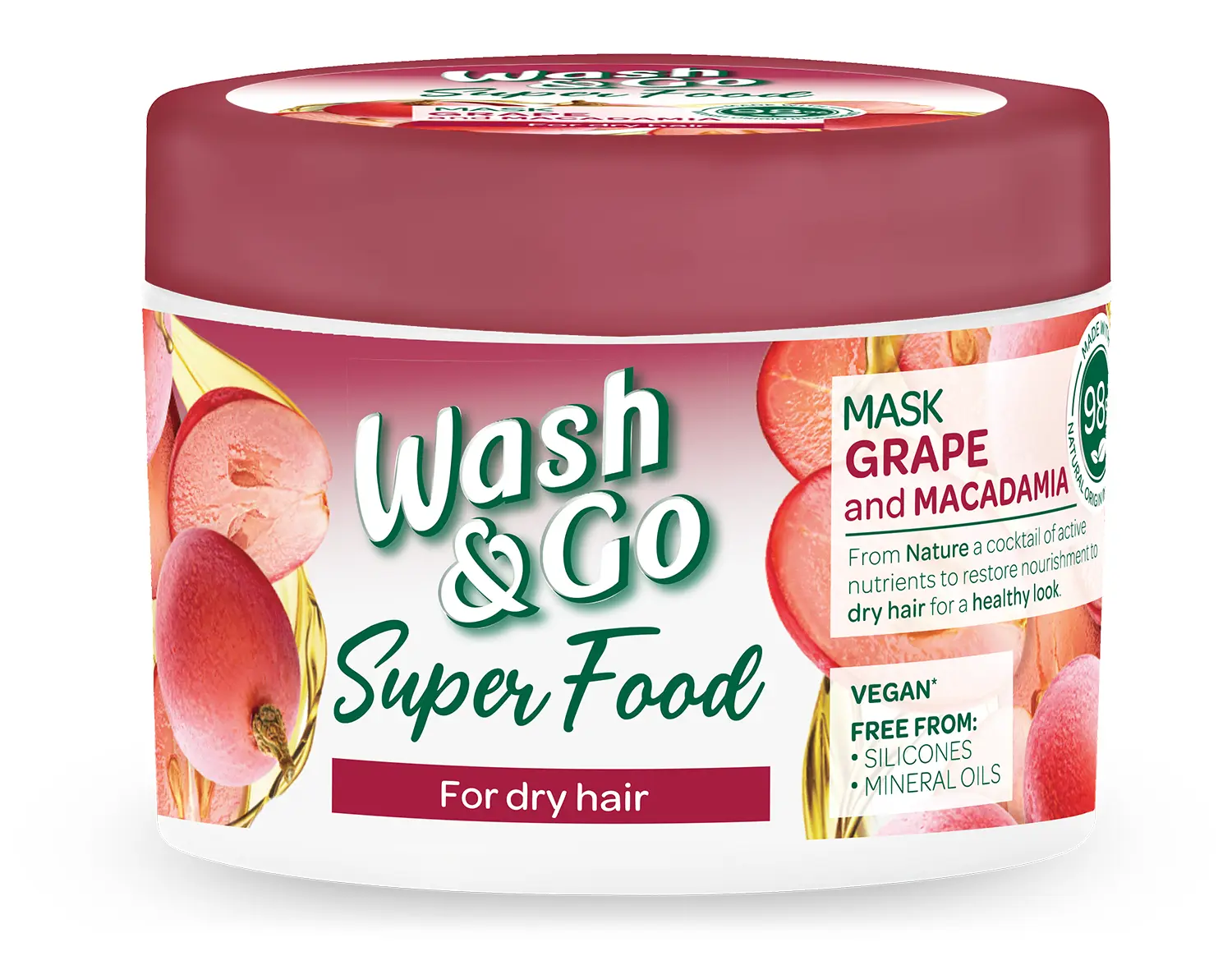 Masca Wash&Go Super Food cu strugure si macadamia, pentru par uscat, 300 ml
