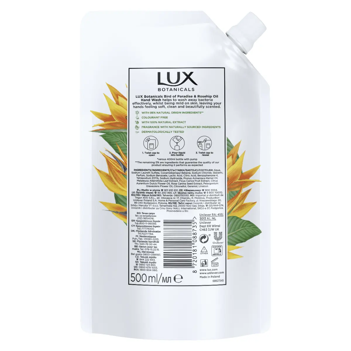 Rezerva Sapun lichid LUX Botanicals Bird of paradise and rosehip oil,  500ml