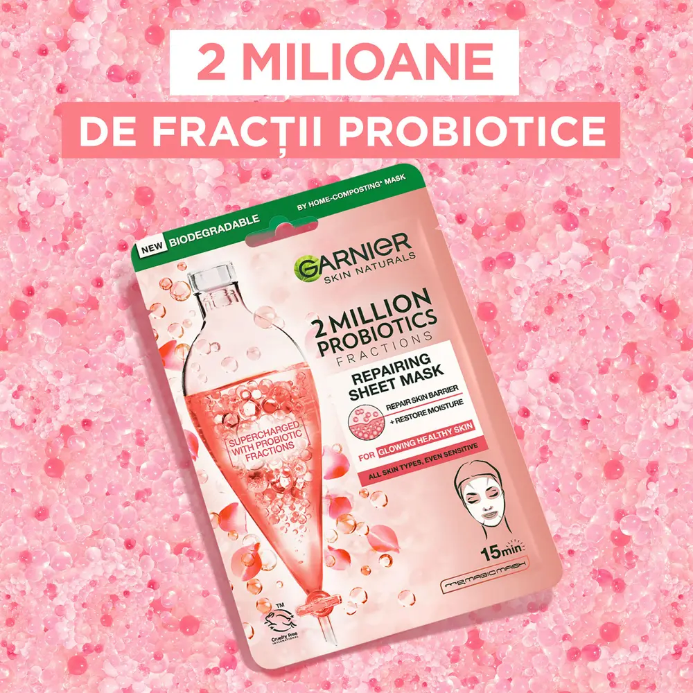 Masca servetel Garnier Skin Naturals imbogatita cu 2 milioane de Fractii Probiotice, 22 g