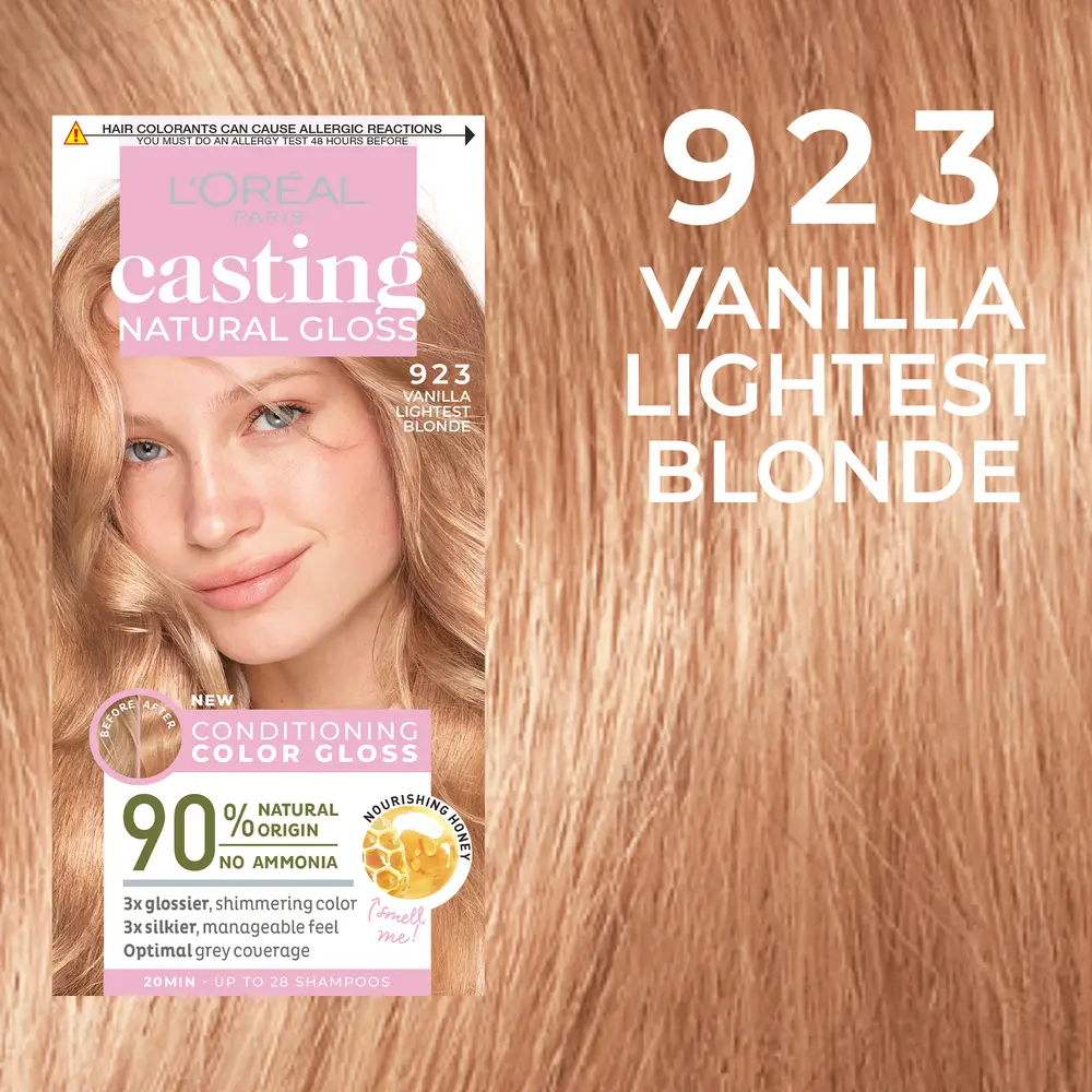 Vopsea de par semi-permanenta L'Oreal Paris Casting Natural Gloss 923 Vanilla Lightest Blonde, 180 ml