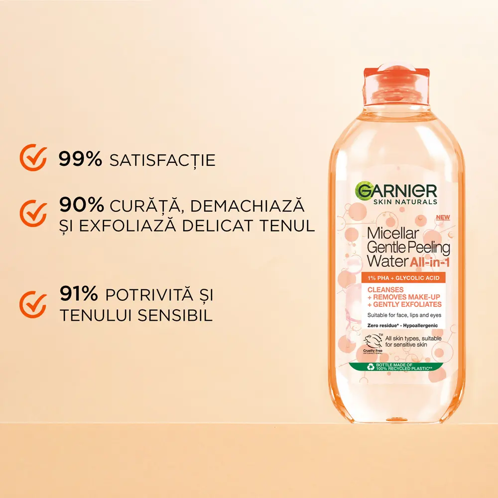 Apa micelara Garnier Skin Naturals cu efect exfoliant delicat, 400 ml