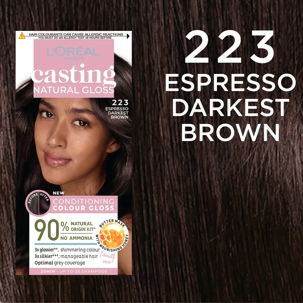Vopsea de par semi-permanenta L'Oreal Paris Casting Natural Gloss 223 Espresso Darkest Brown, 180 ml