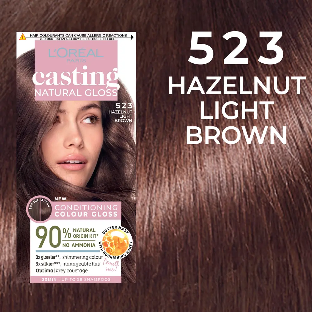 Vopsea de par semi-permanenta L'Oreal Paris Casting Natural Gloss 523 Hazelnut Light Brown, 180 ml